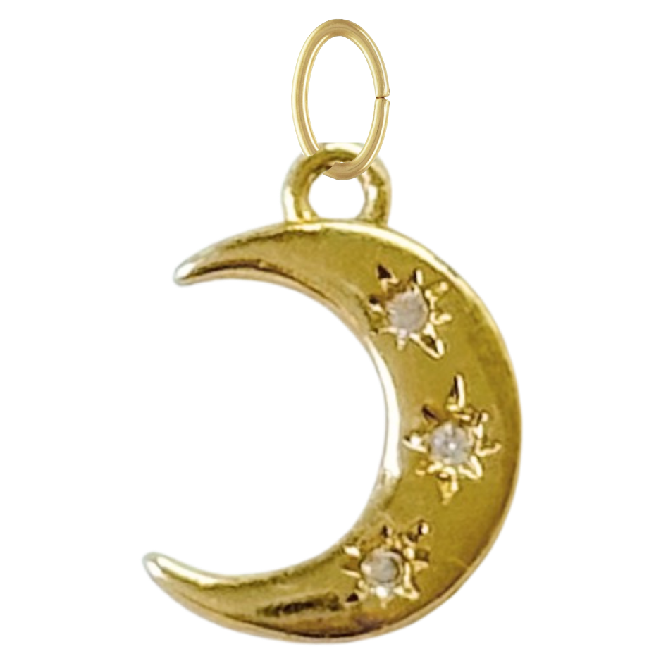 Gold Crescent Moon with CZ Gem Charm
