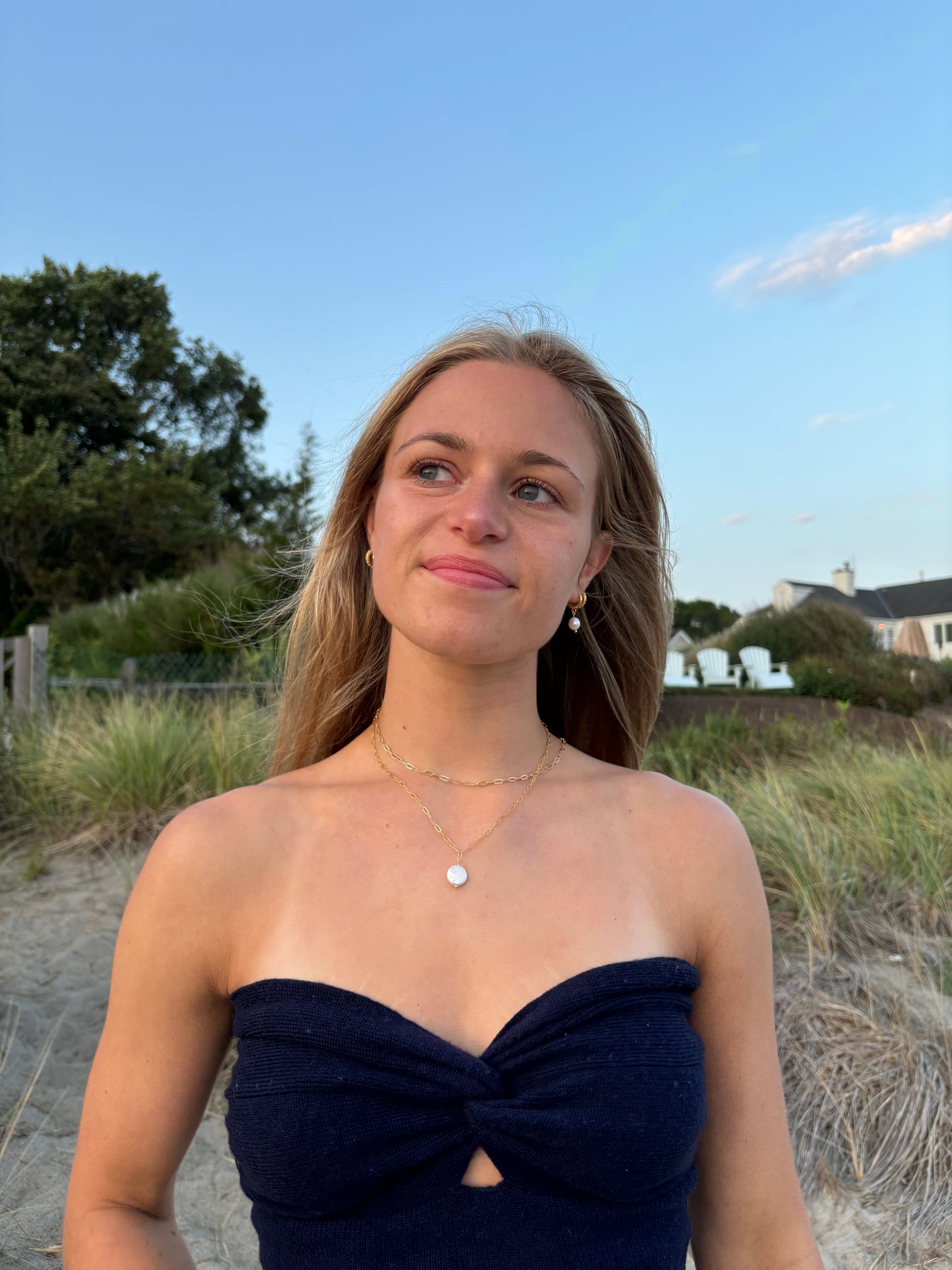 Dainty Paperclip Pearl Necklace