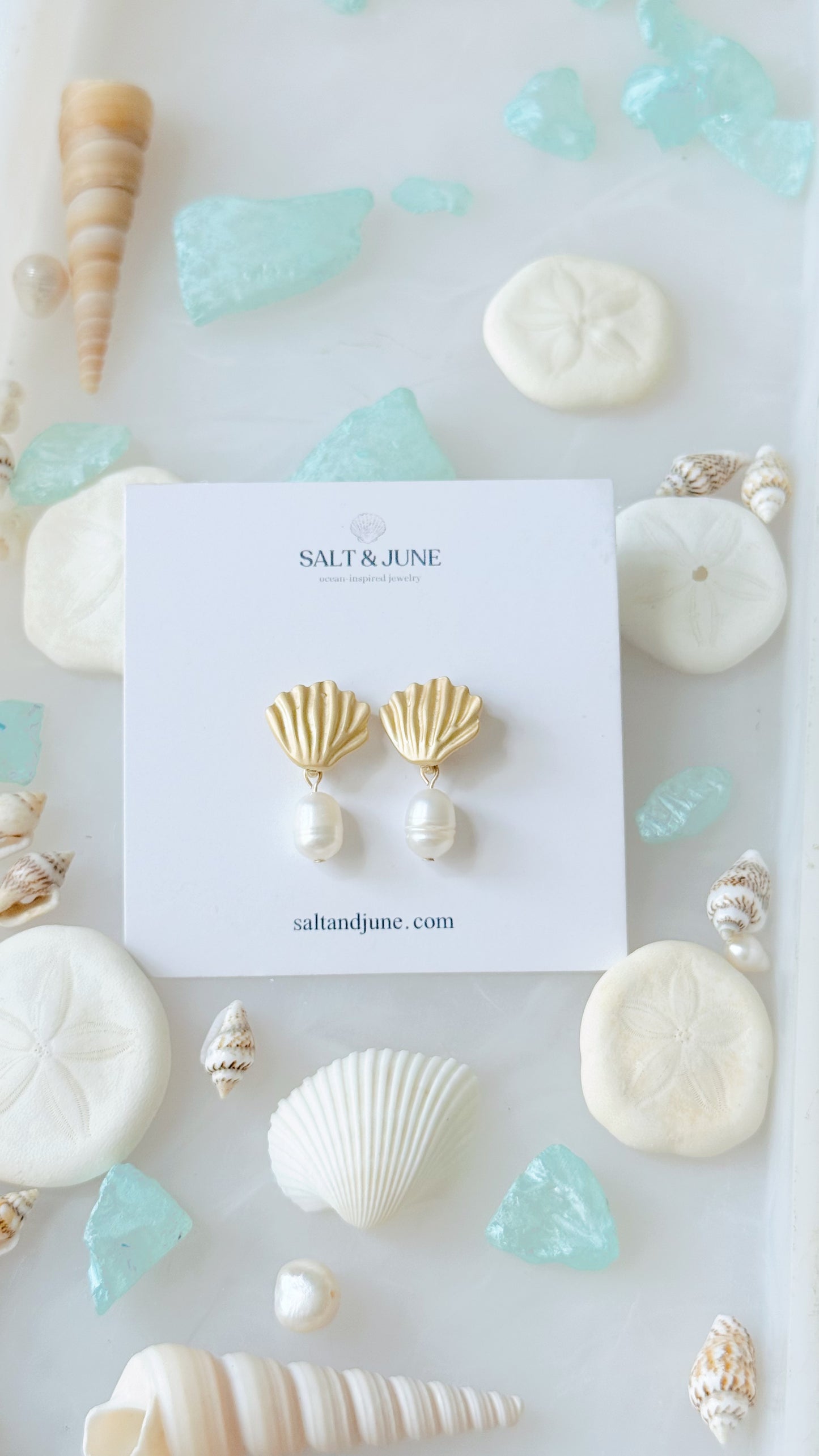 Gold Seashell and Pearl Earrings