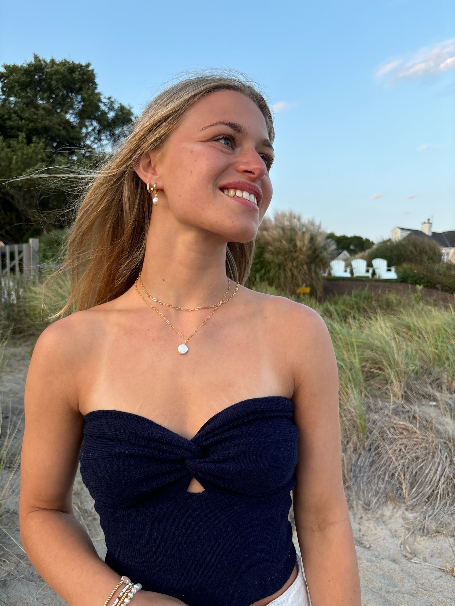 Dainty Paperclip Pearl Necklace