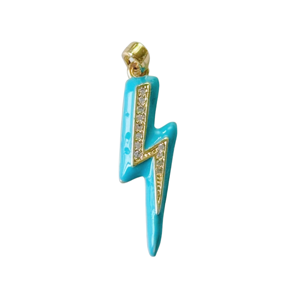 Large Enamel Lightning Bolt Pendant: Blue