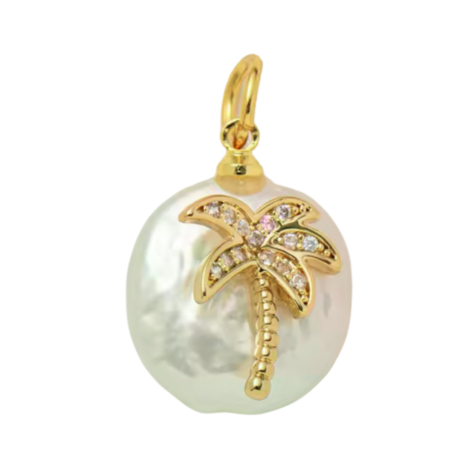 Freshwater Pearl with CZ Palm Tree Pendant