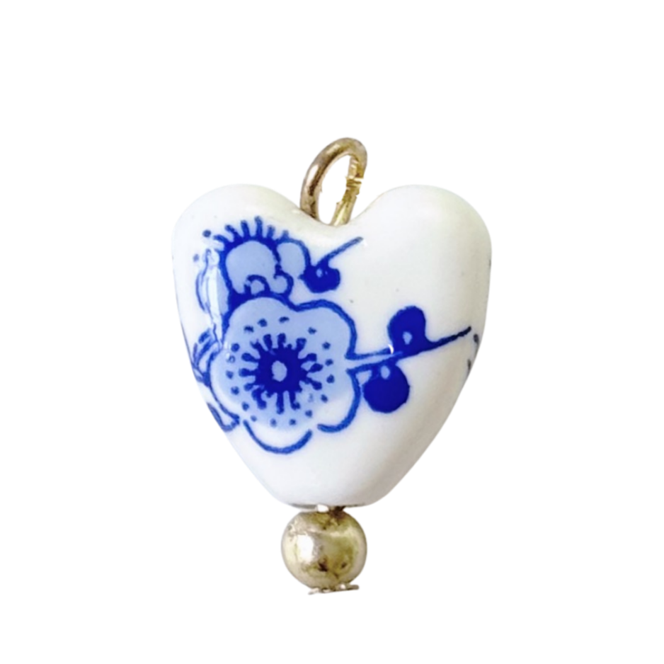 Ceramic Heart With Blue Flower Charm