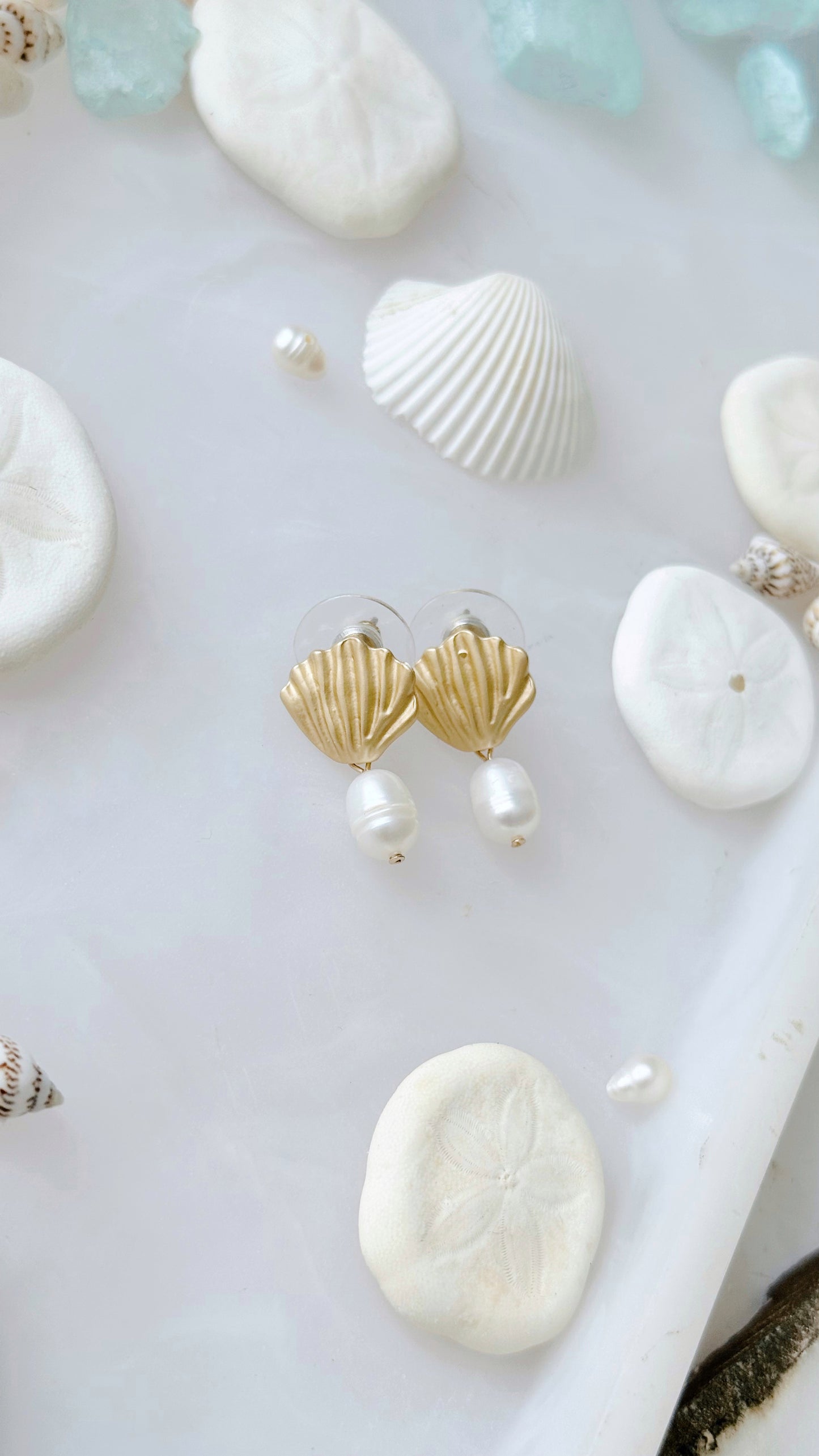 Gold Seashell and Pearl Earrings