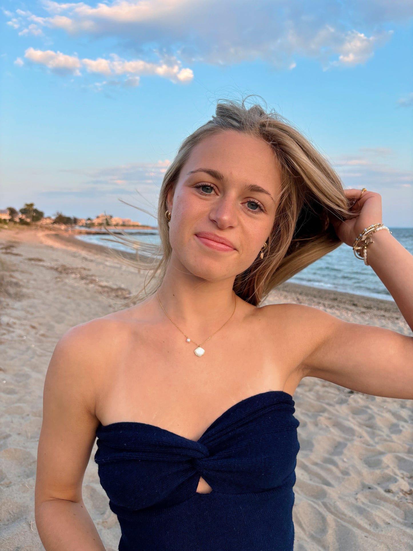 Capri gold shell and pearl necklace
