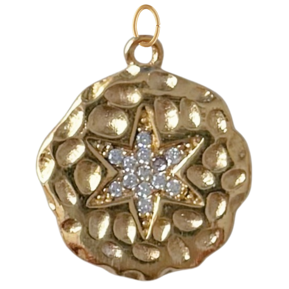 Large Round Textured CZ Gem Star Pendant