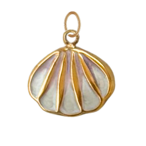 Small Pink & Pearl White Enamel Seashell charm
