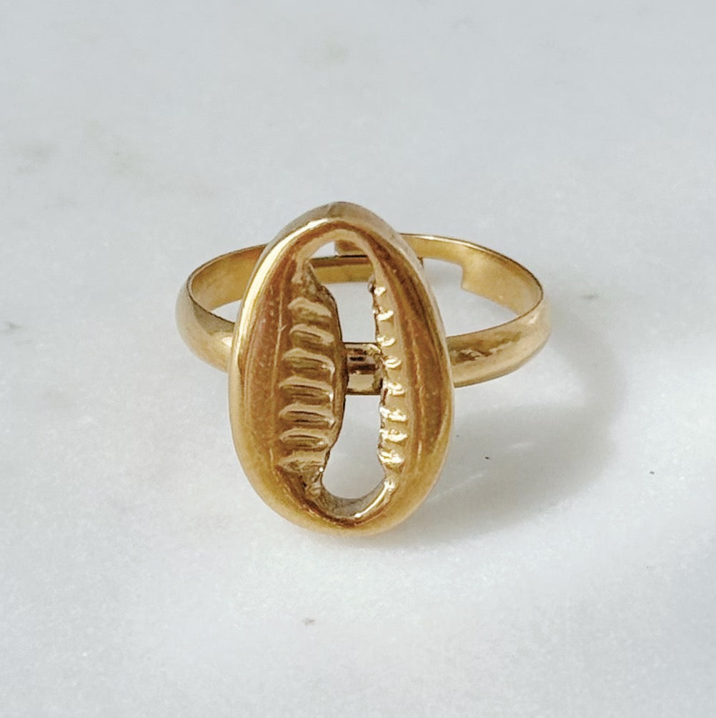 Gold Cowrie Seashell Ring