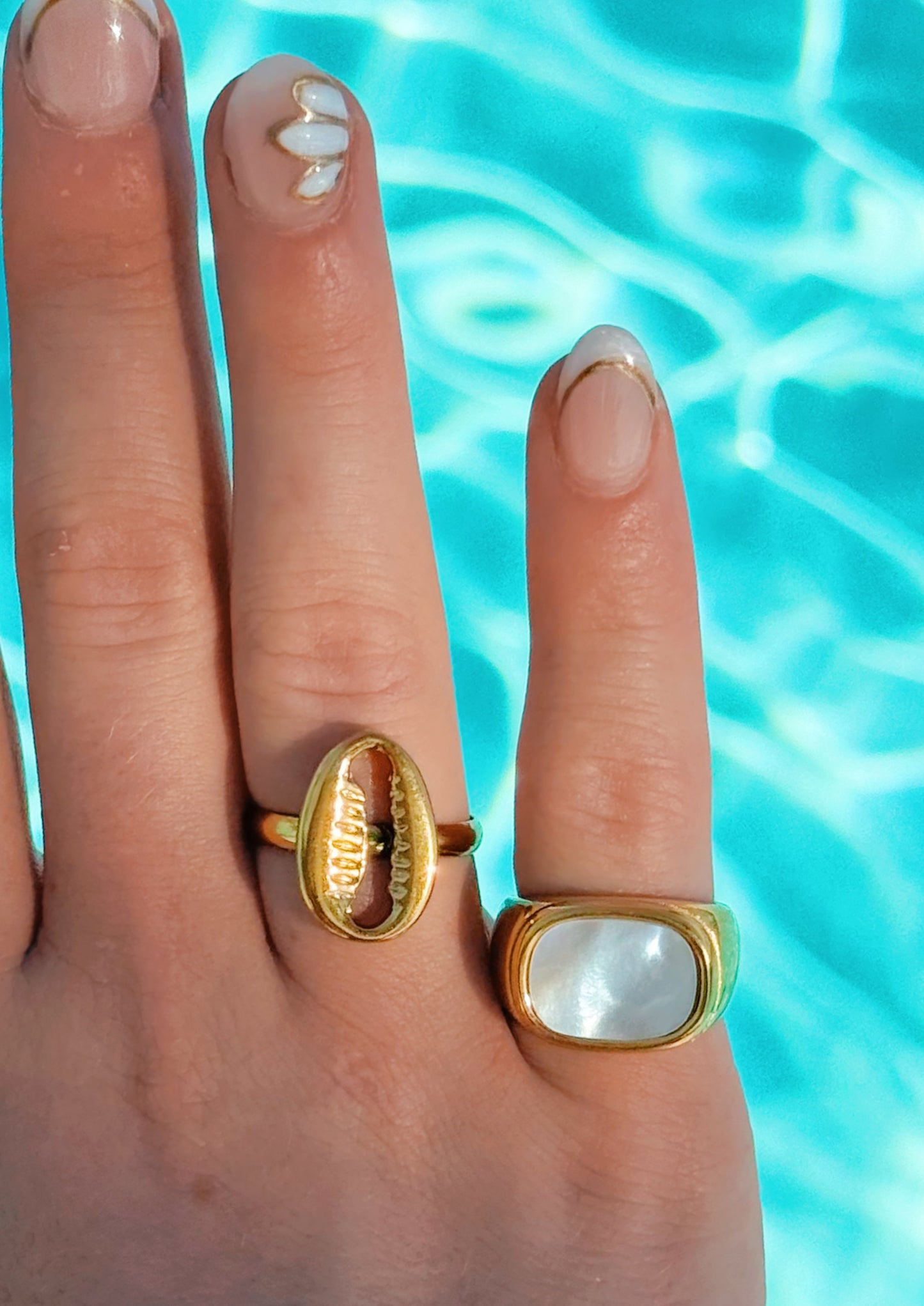 Gold Cowrie Seashell Ring