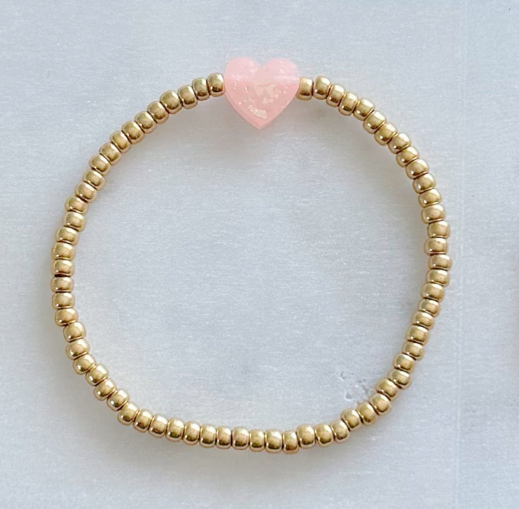Dainty Opal Heart Gold Beaded Bracelet