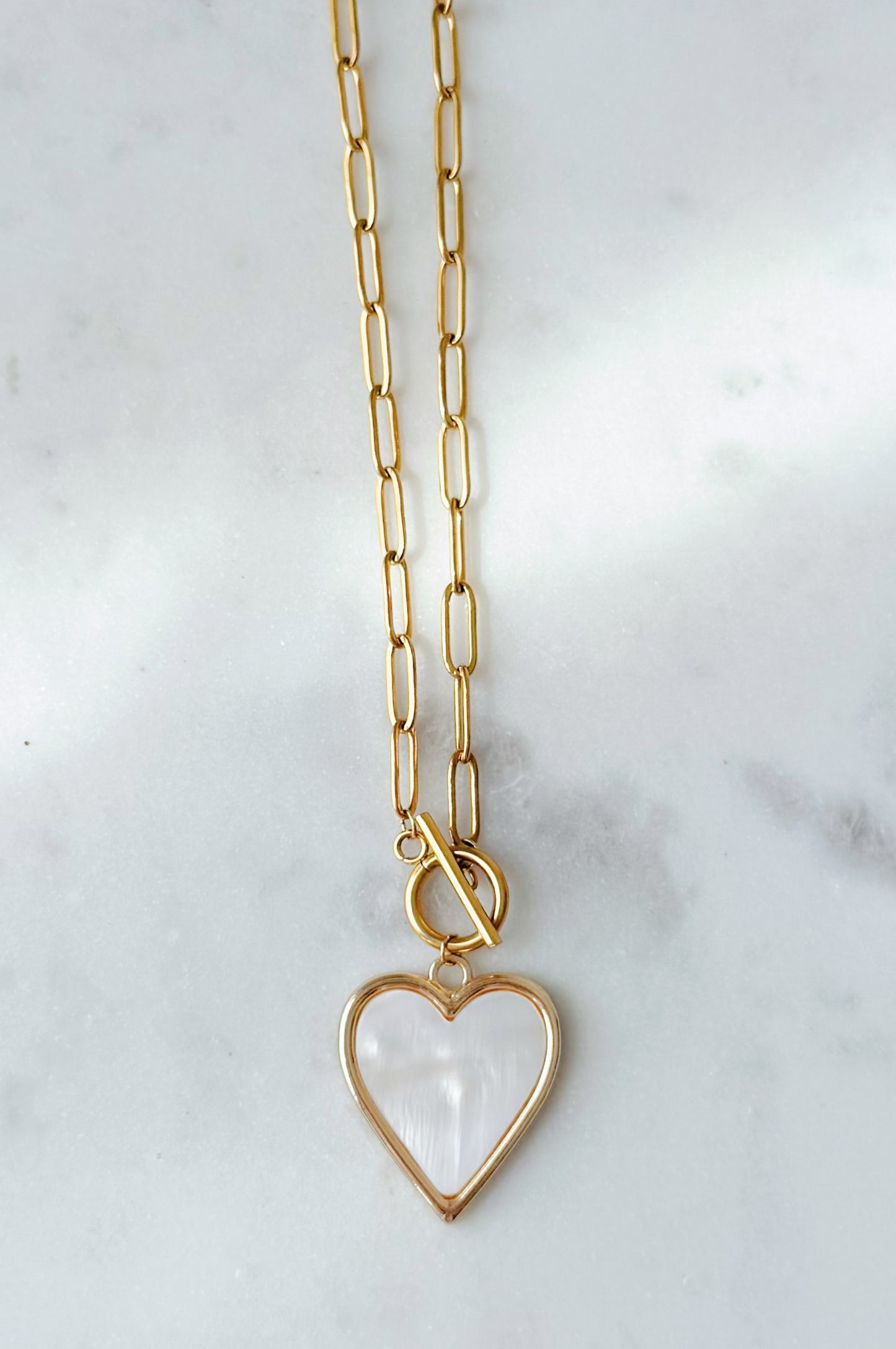 Mother of Pearl Heart Toggle Necklace