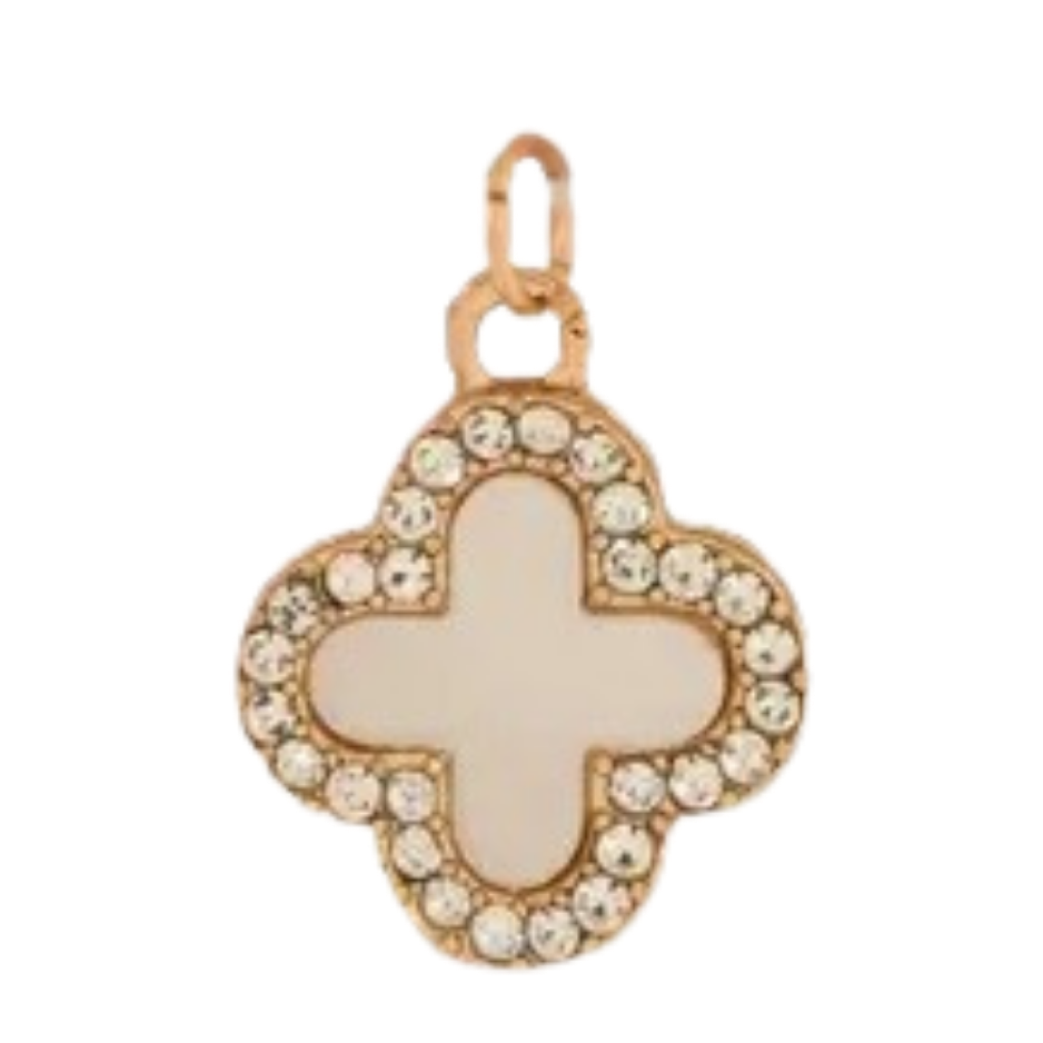 Gold CZ Gem Mother of Pearl Clover Charm