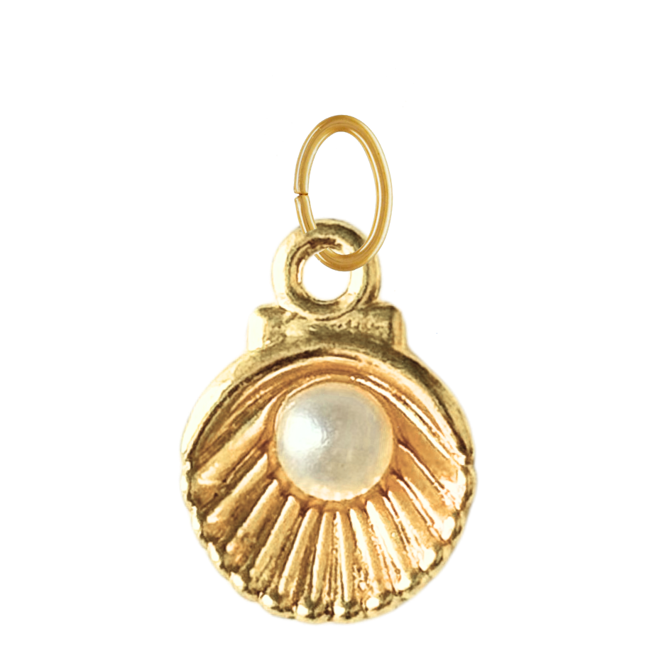 Gold Clamshell with Pearl Charm