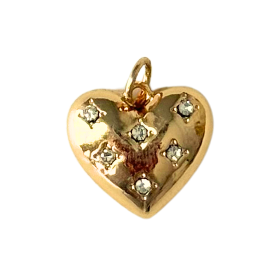 Gold Heart Pendant with CZ Gem Pattern