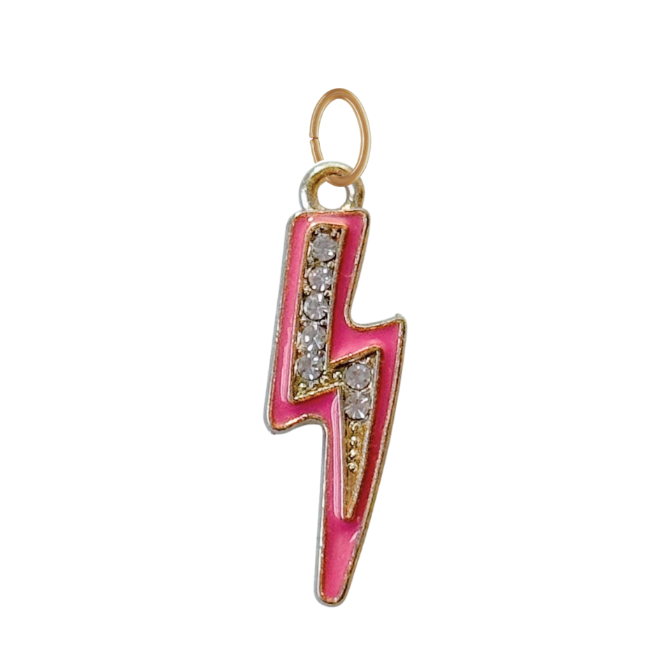 Large Enamel Lightning Bolt Pendant: Hot Pink