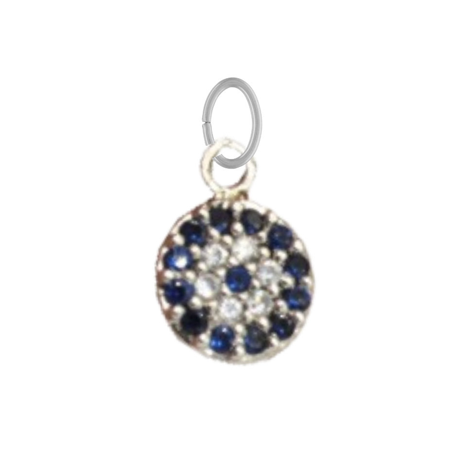 Small Silver and Navy Blue CZ Gem Evil Eye
