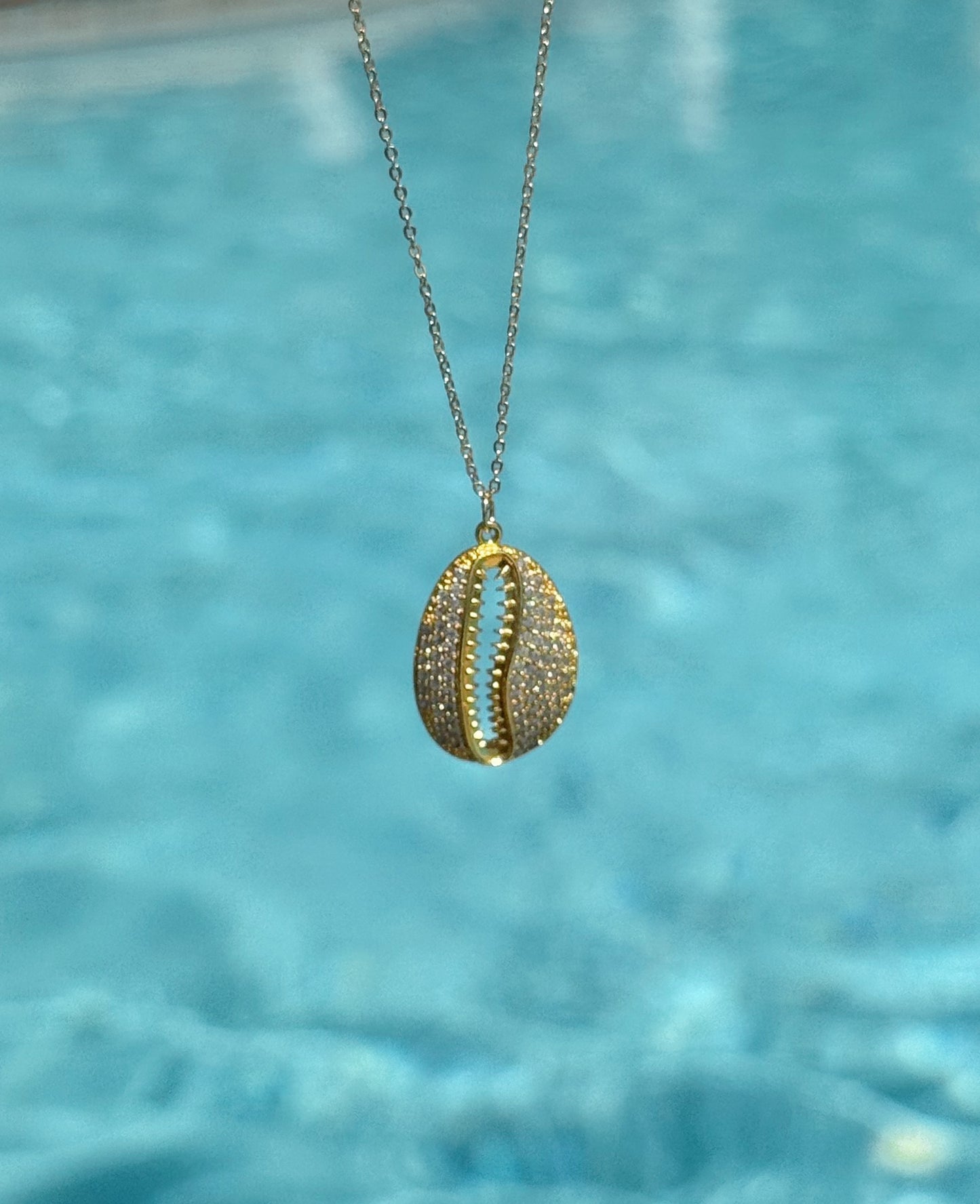 Chunky CZ Gem Cowrie Shell Necklace