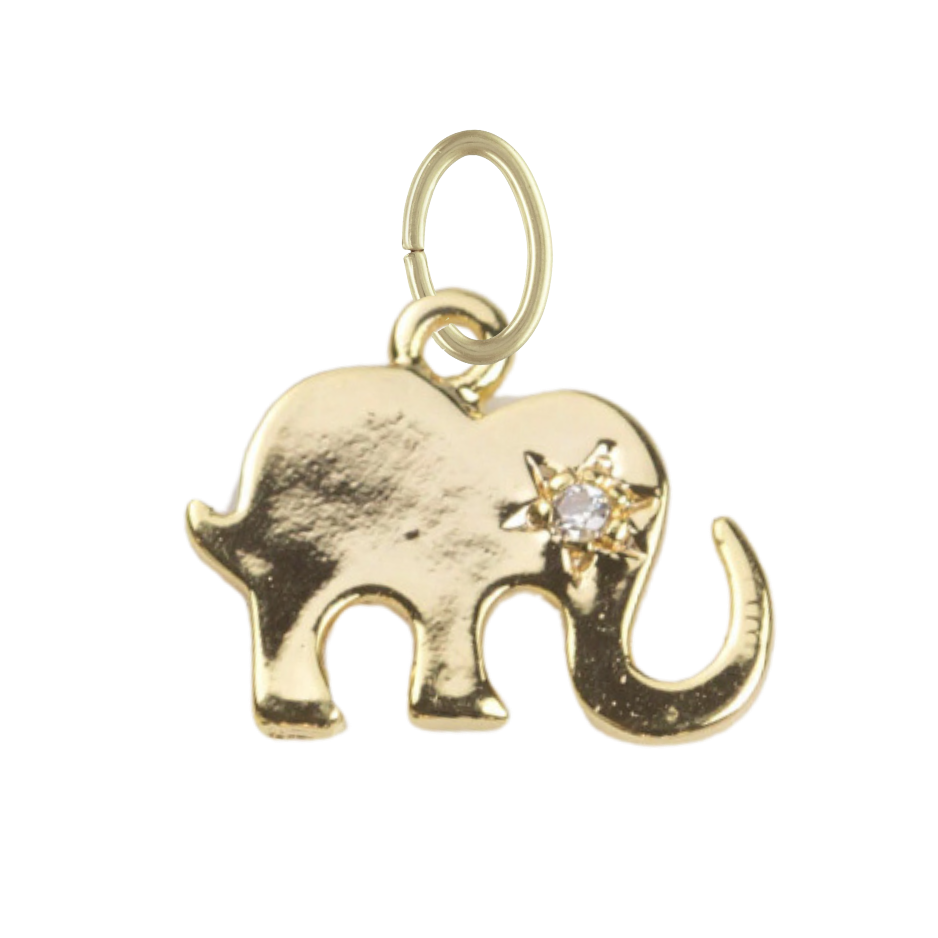 Tiny Gold Elephant with CZ Gem Eye Charm