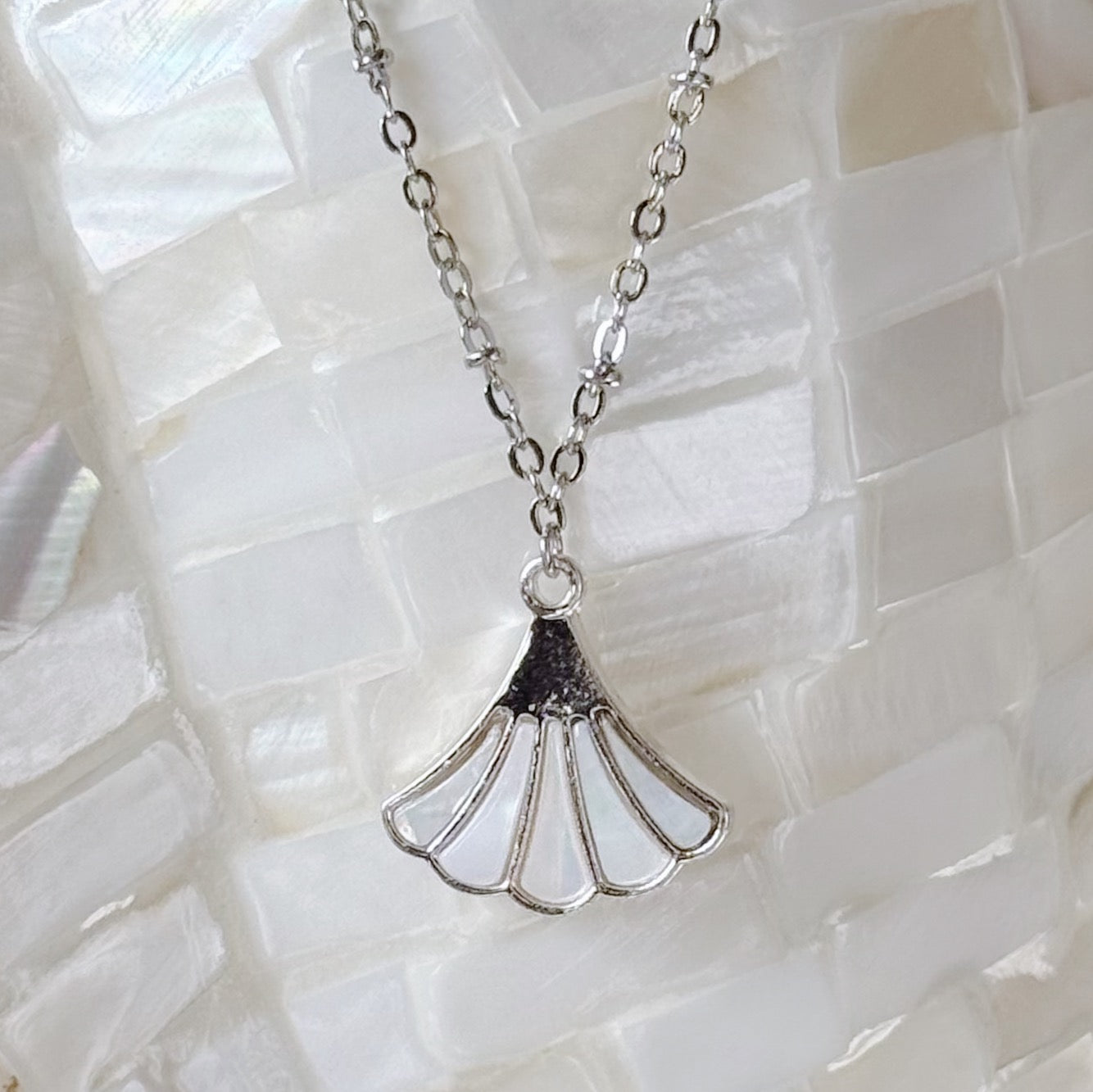 Silver Fan Shell Necklace