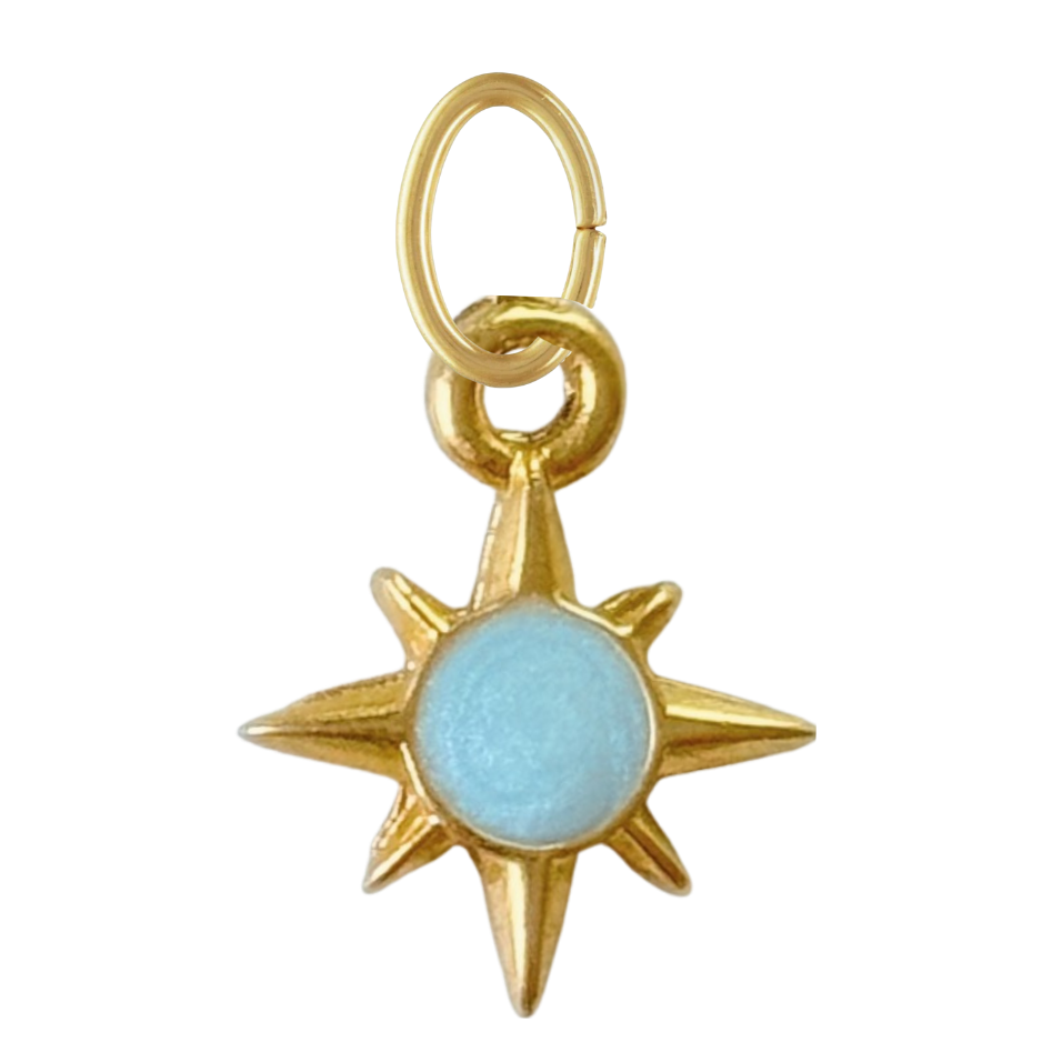 Gold North Star Charm: Light Blue Enamel