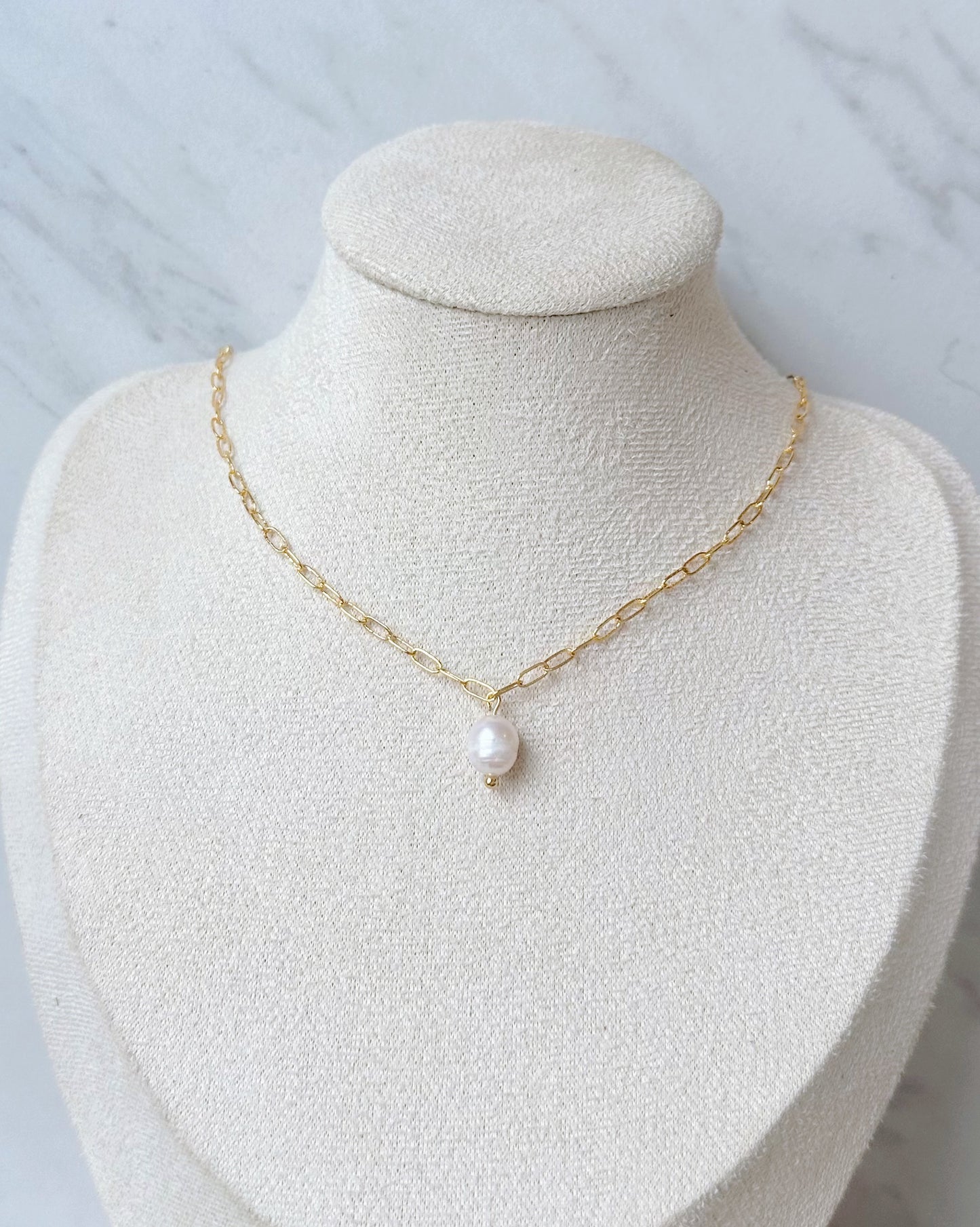 Dainty Paperclip Pearl Necklace