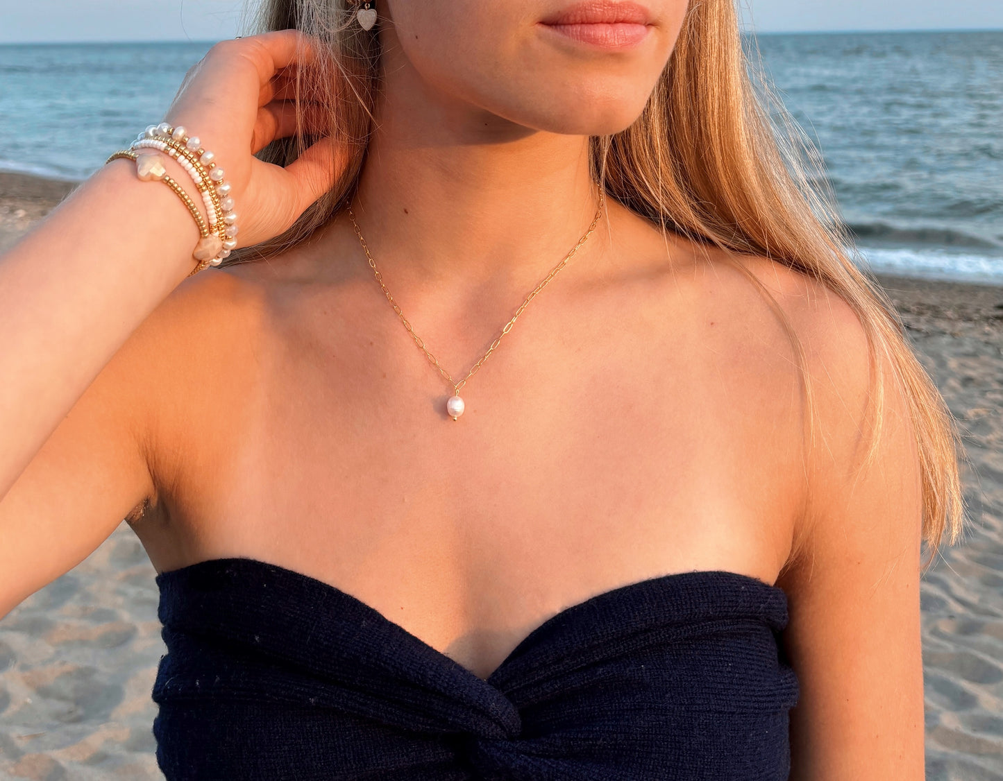 Dainty Paperclip Pearl Necklace
