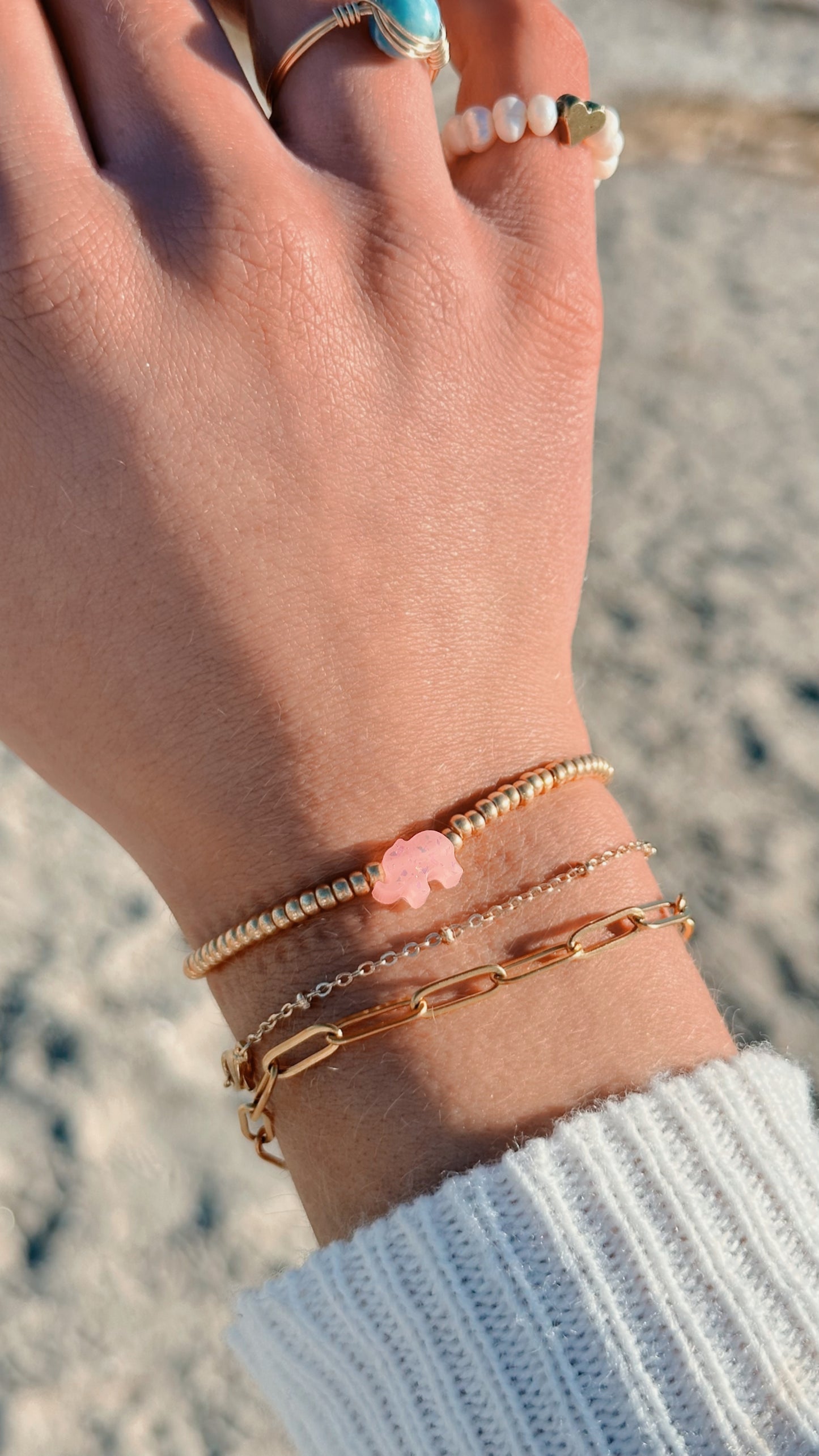 Dainty Opal Elephant Beaded Bracelet