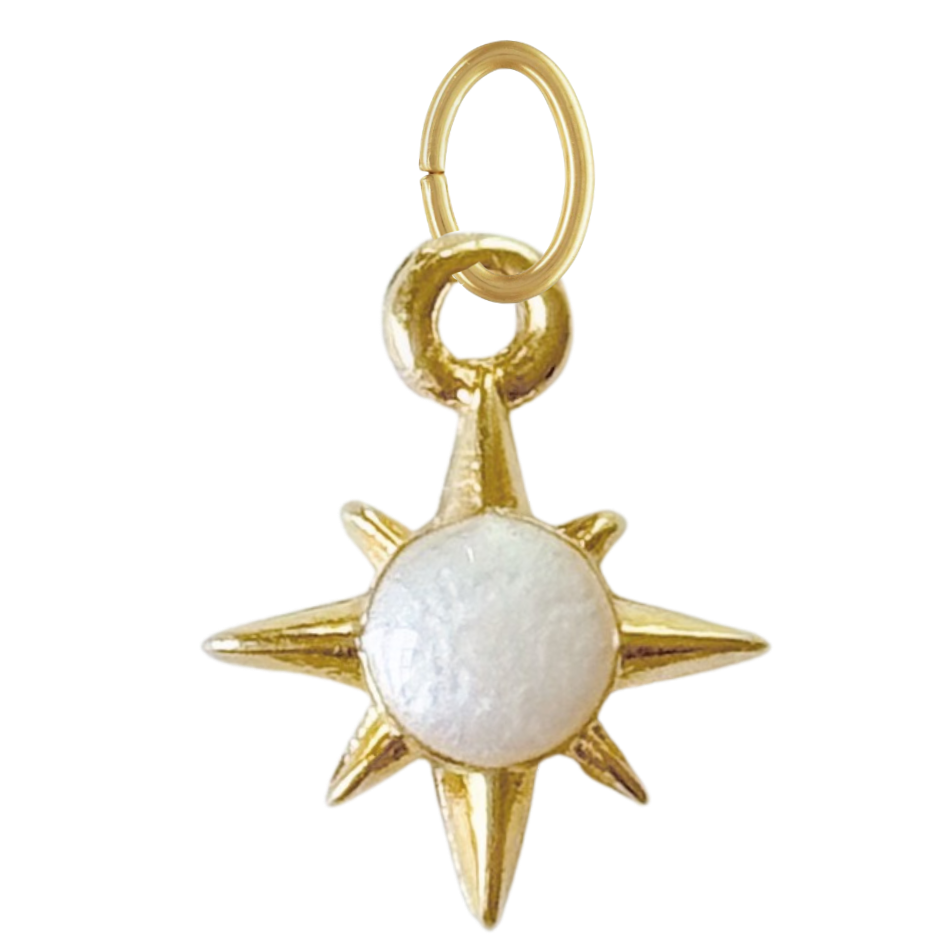 Gold North Star Charm: Pearl white Enamel