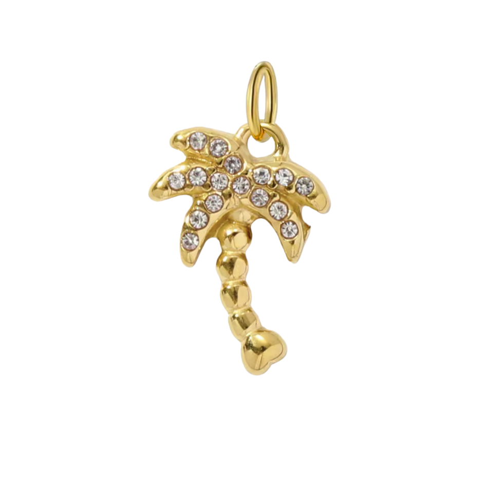 Tiny Gold CZ Gem Palm Tree Charm