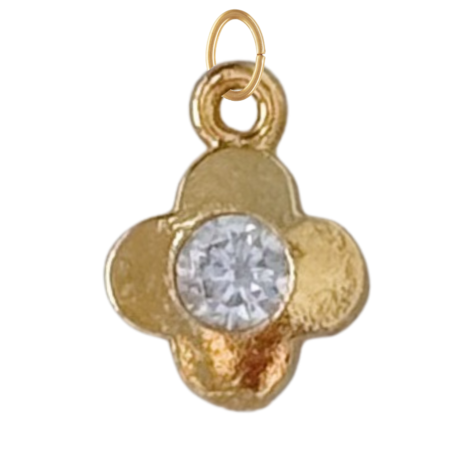 Dainty Gold Clover with CZ Gem Charm