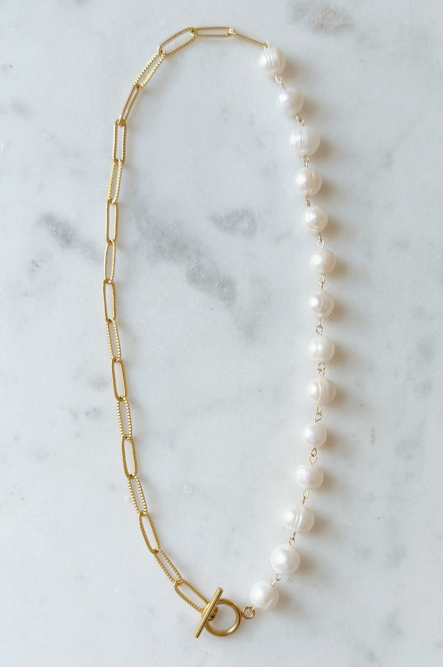 Isla Pearl and Paperclip Half & Half Necklace