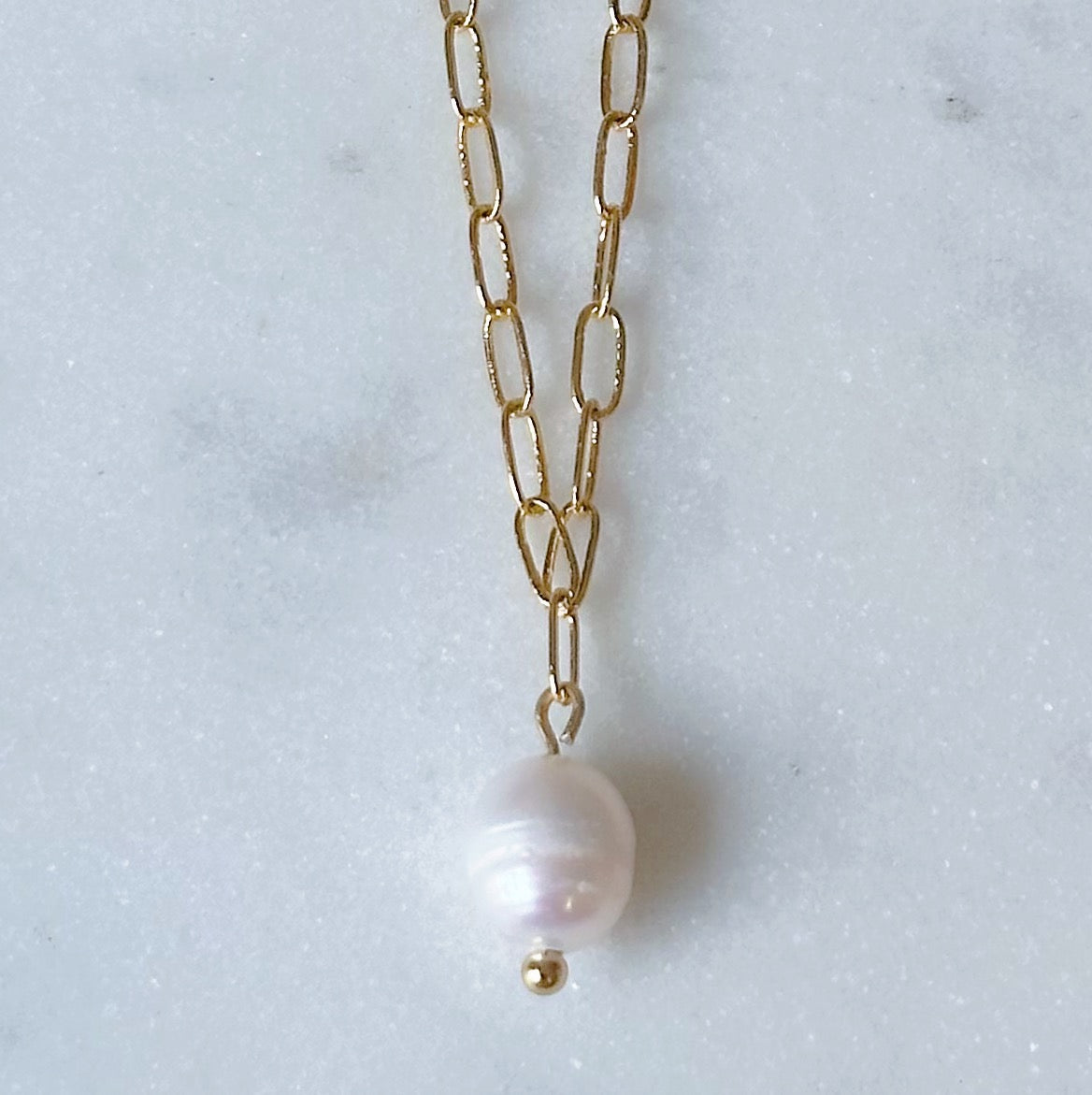 Dainty Paperclip Pearl Necklace