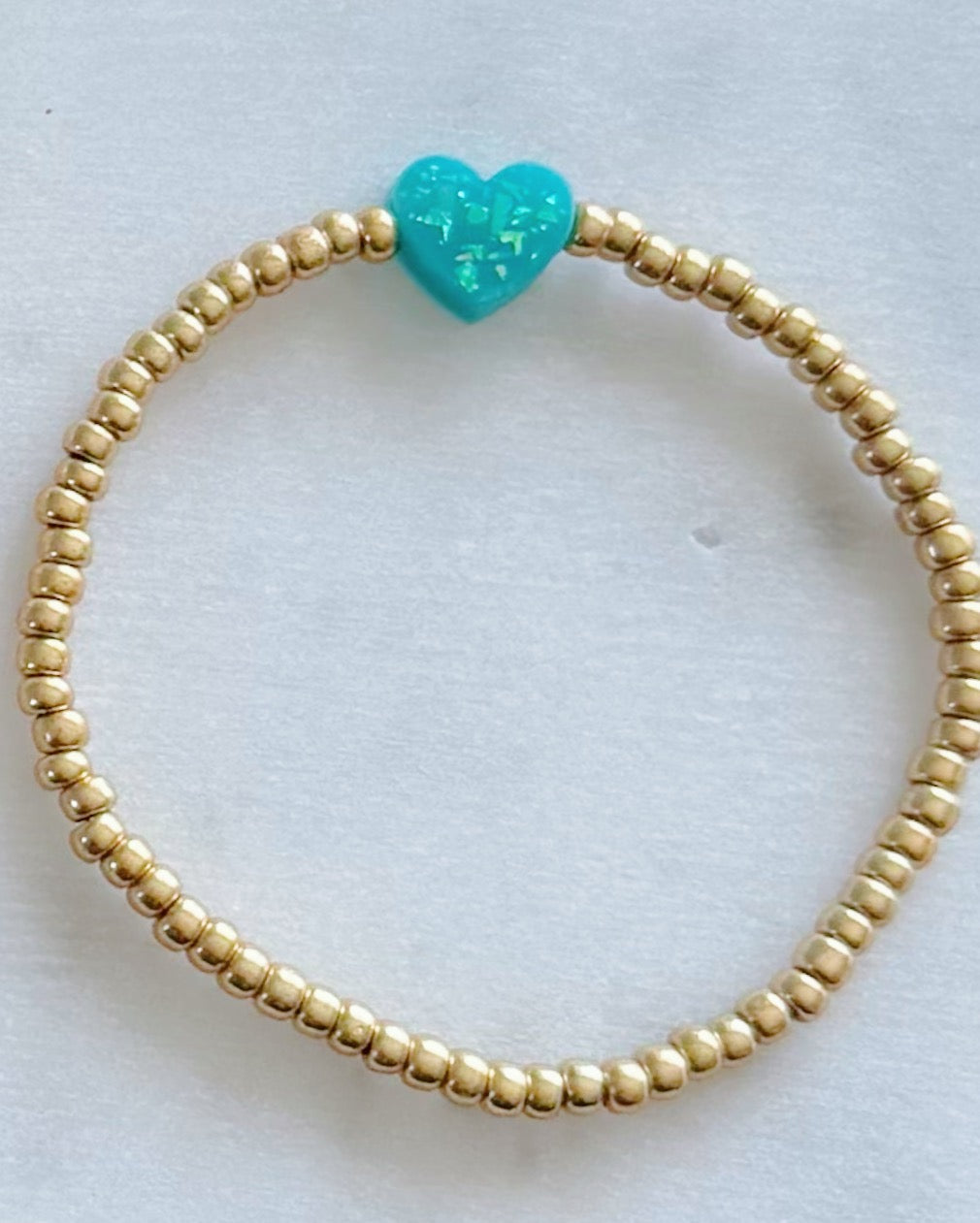 Dainty Opal Heart Gold Beaded Bracelet