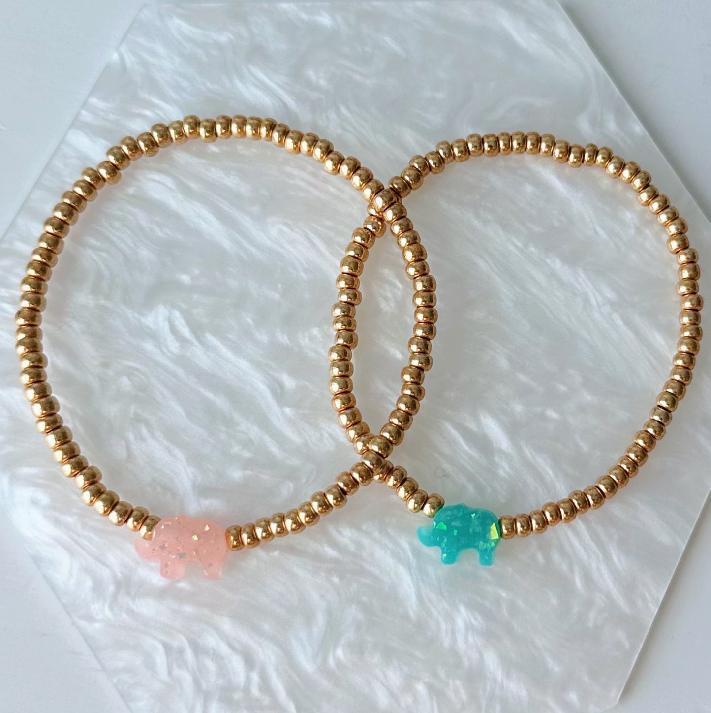 Dainty Opal Elephant Beaded Bracelet