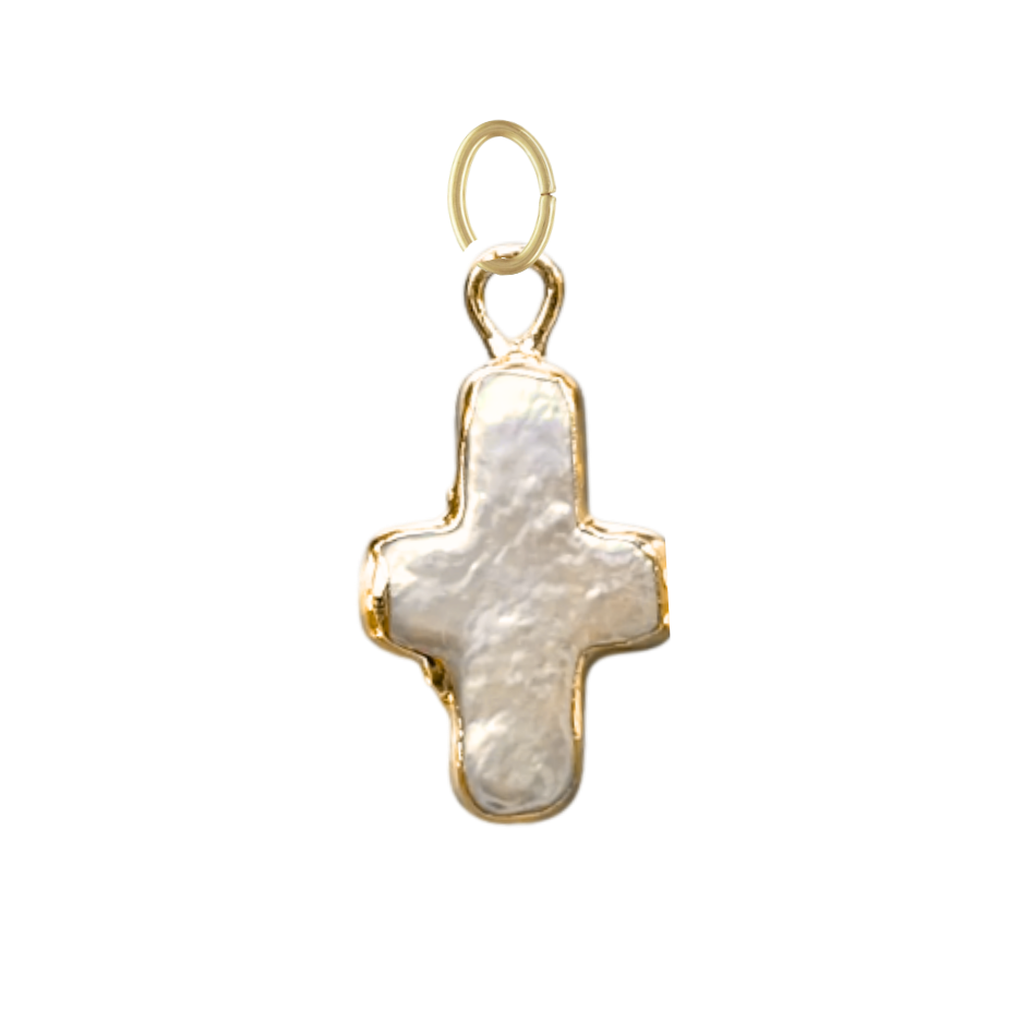 Dainty Pearl Cross Charm