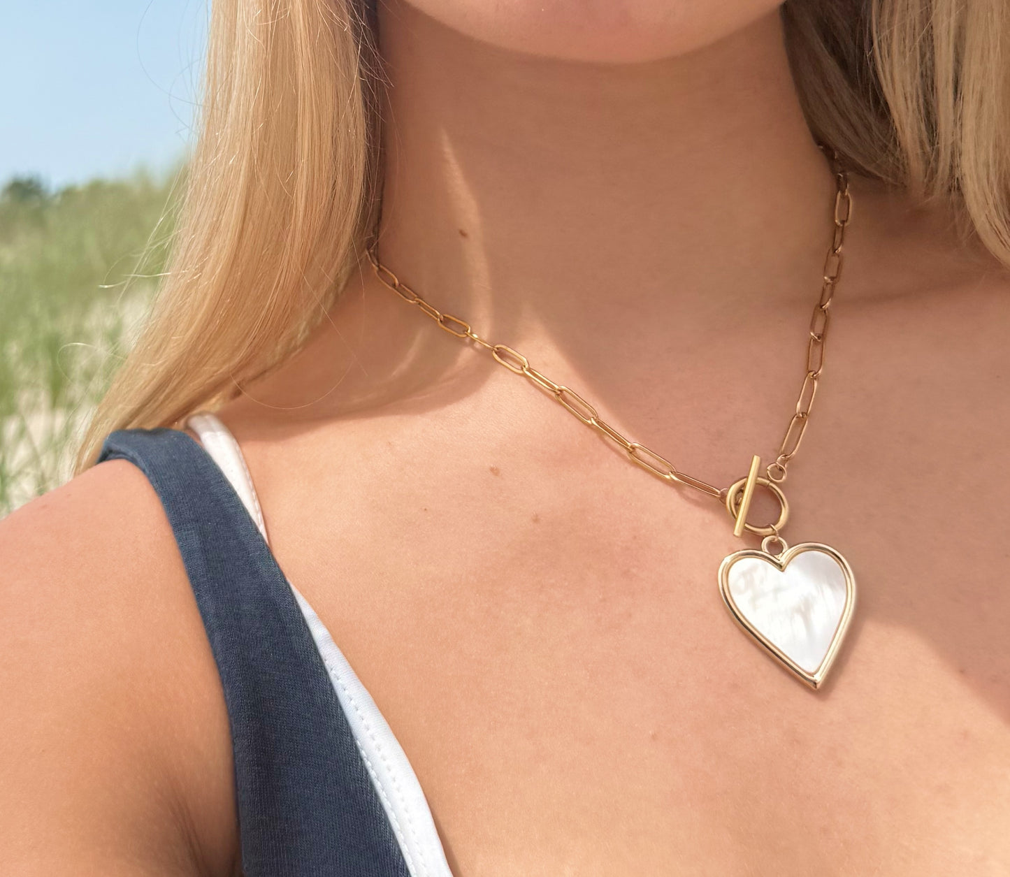 Mother of Pearl Heart Toggle Necklace