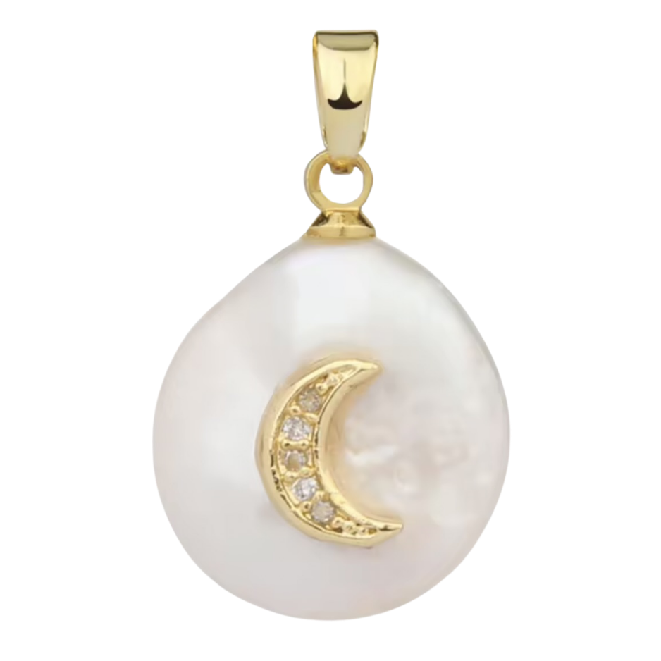 Round Freshwater Pearl with Crescent Moon Pendant