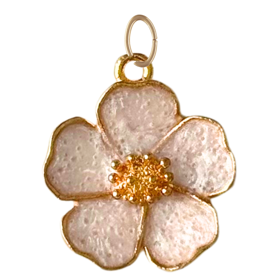 Pearl White Enamel Hibiscus Flower Charm