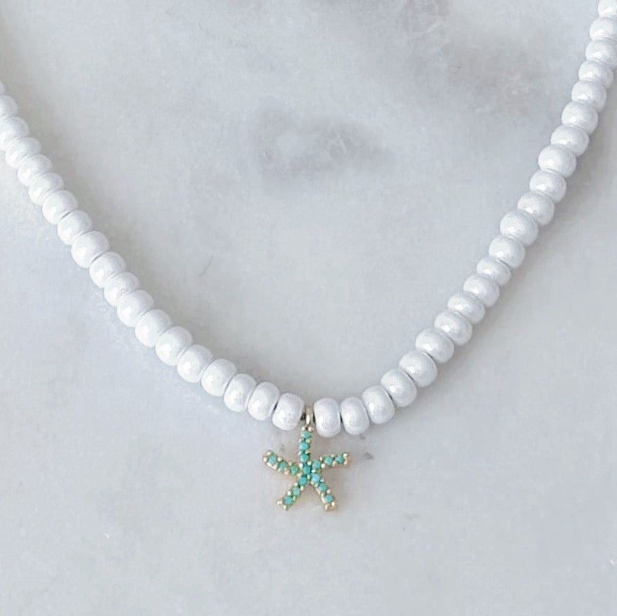 Dainty beaded turquoise starfish necklace
