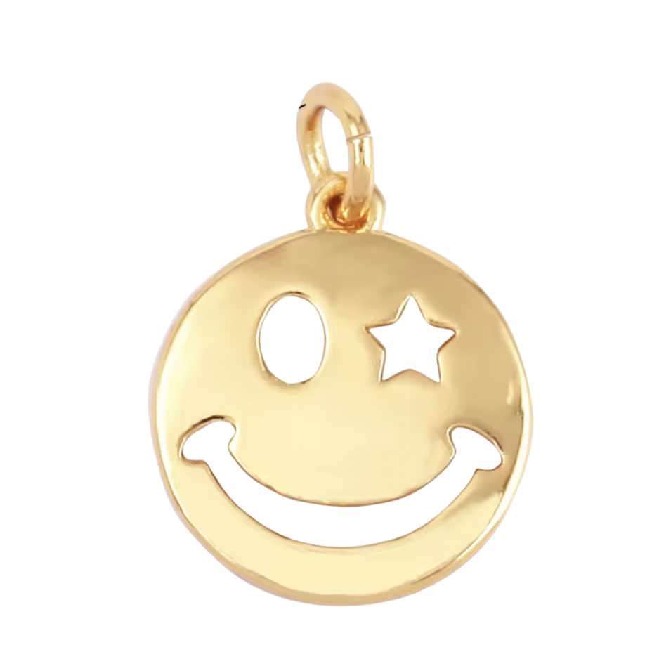 Large Gold Wink Smiley Face Charm