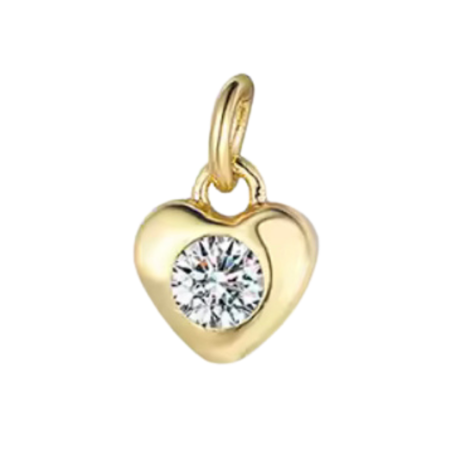 Dainty Gold Heart with CZ Gem Charm