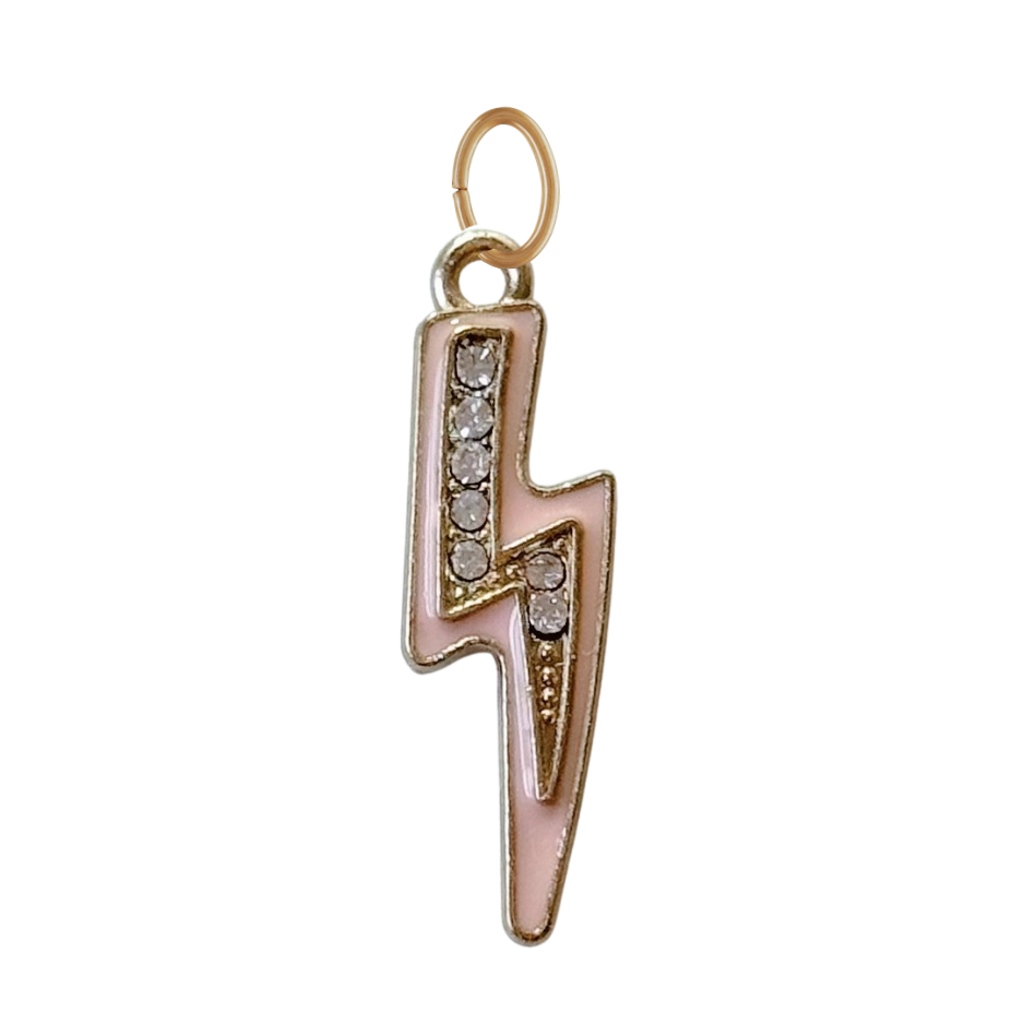 Large Enamel Lightning Bolt Pendant: Light Pink