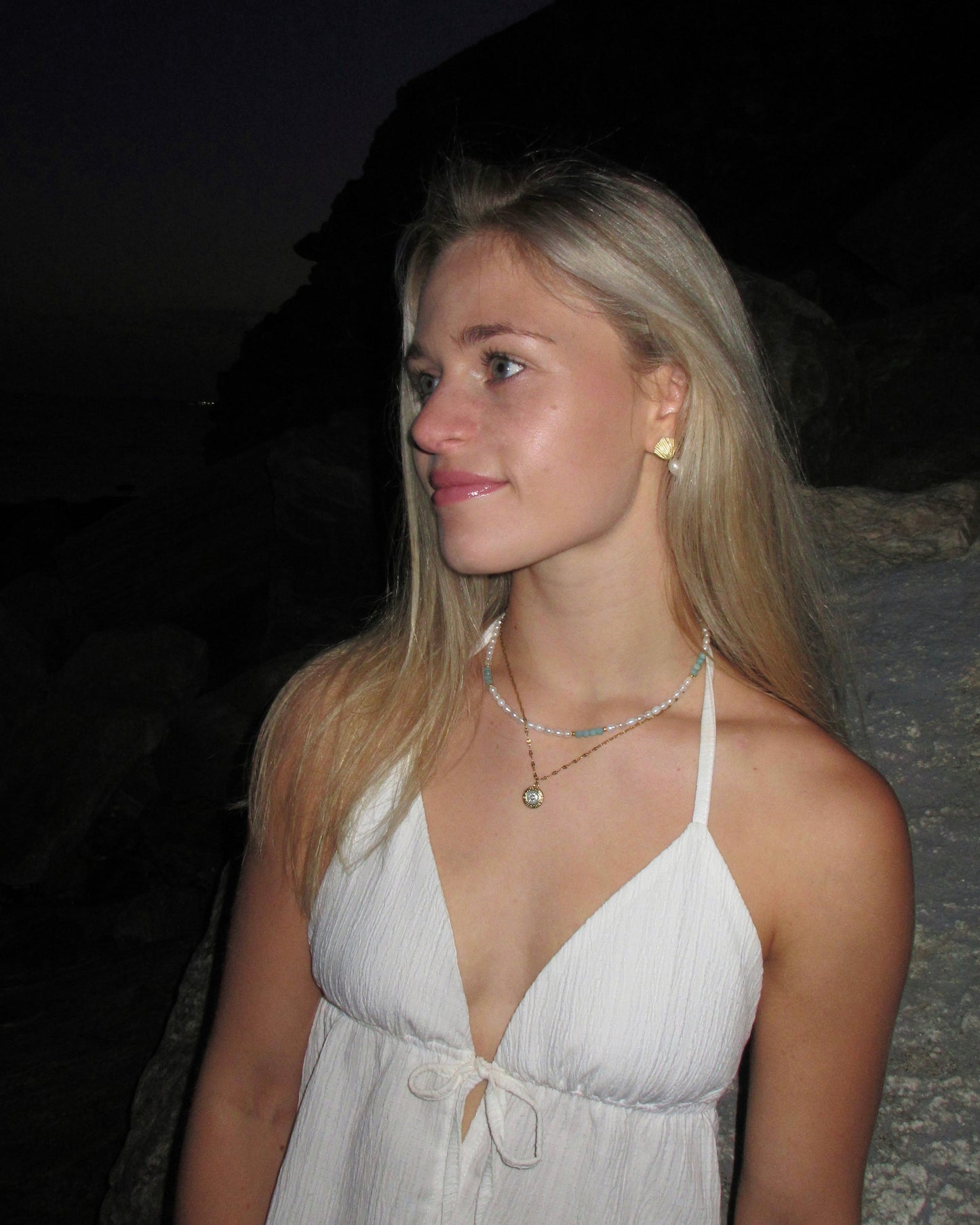 Gold Seashell and Pearl Earrings