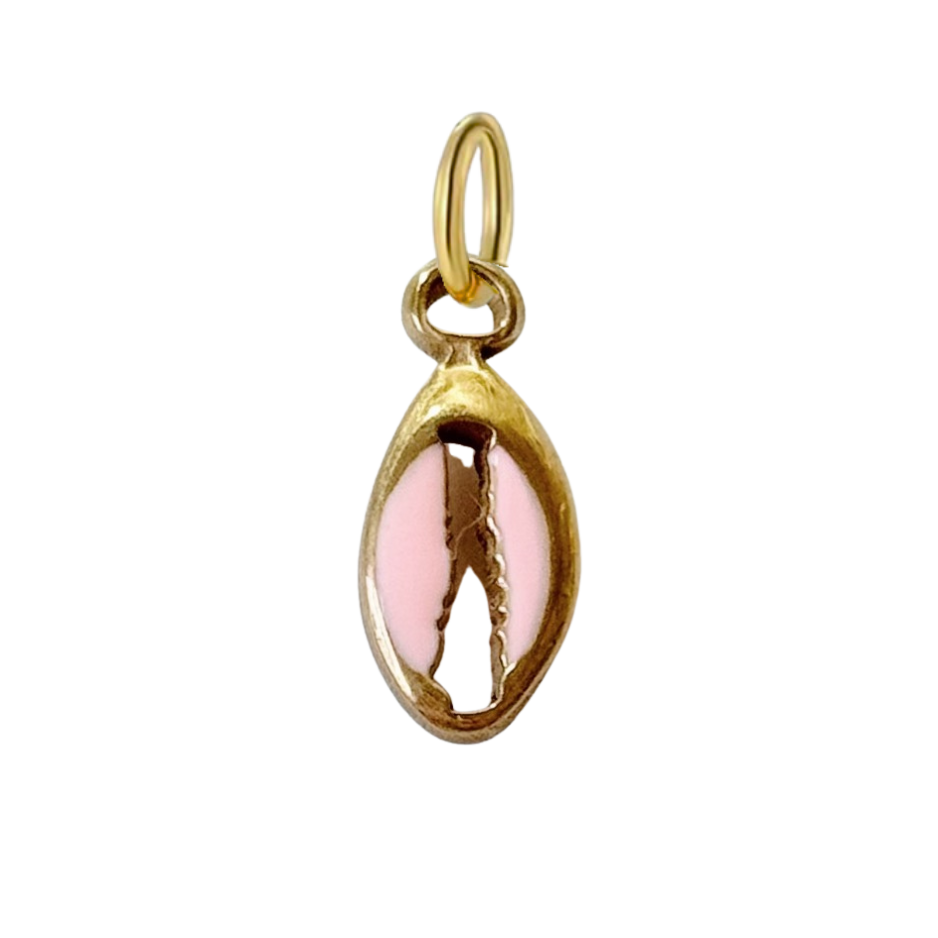 Small Gold Light Pink Enamel Seashell Charm