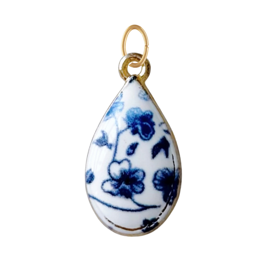 Blue Floral Teardrop Charm