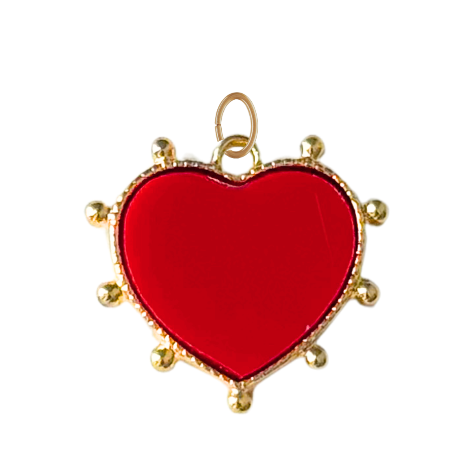 Gold Red Enamel Heart Charm
