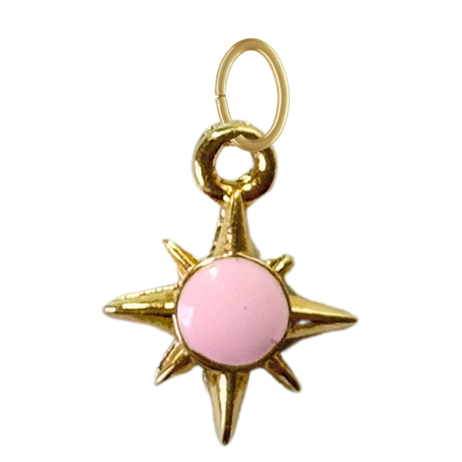 Gold North Star Charm: Light Pink Enamel