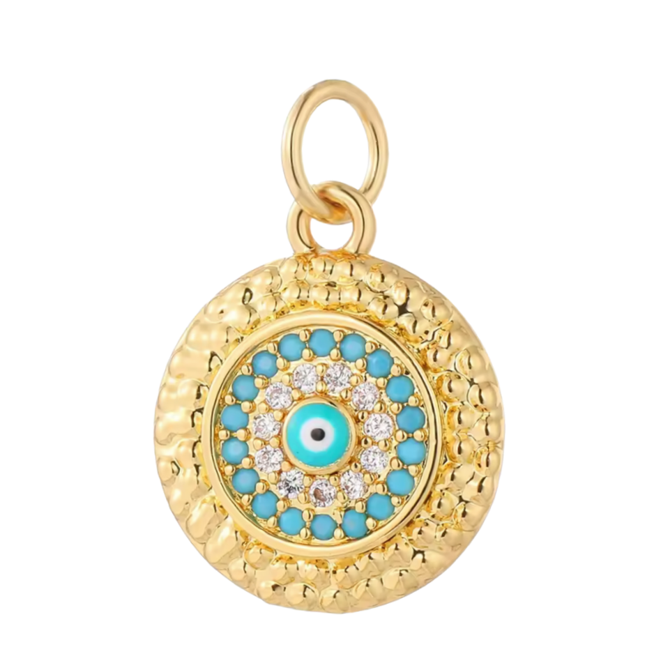 Gold Turquoise Round Evil Eye Pendant