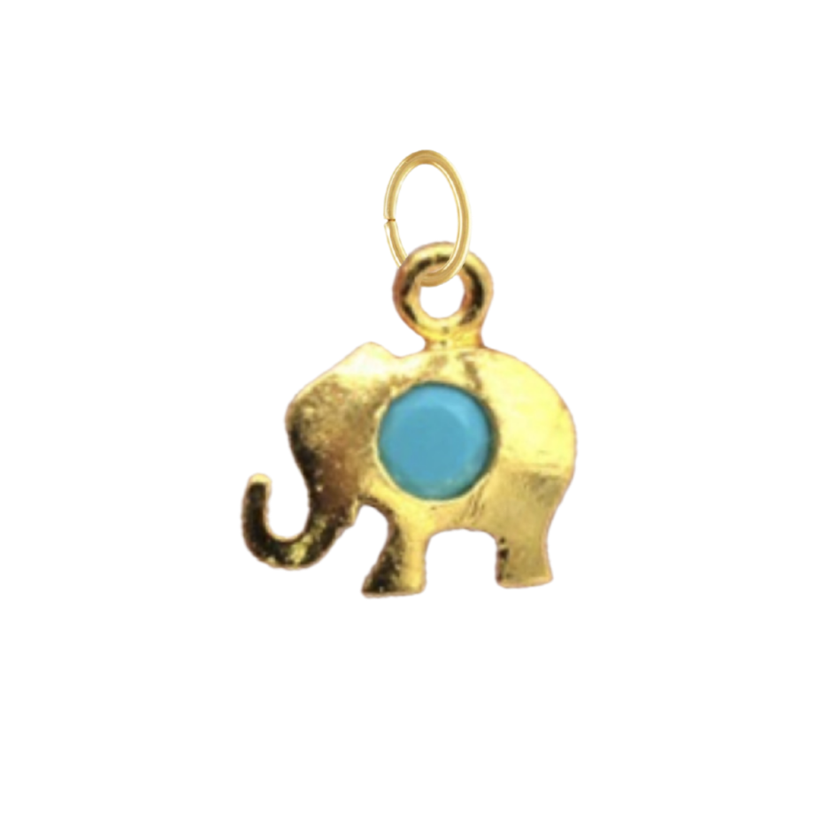 Dainty Gold Elephant With Turquoise Stone Charm