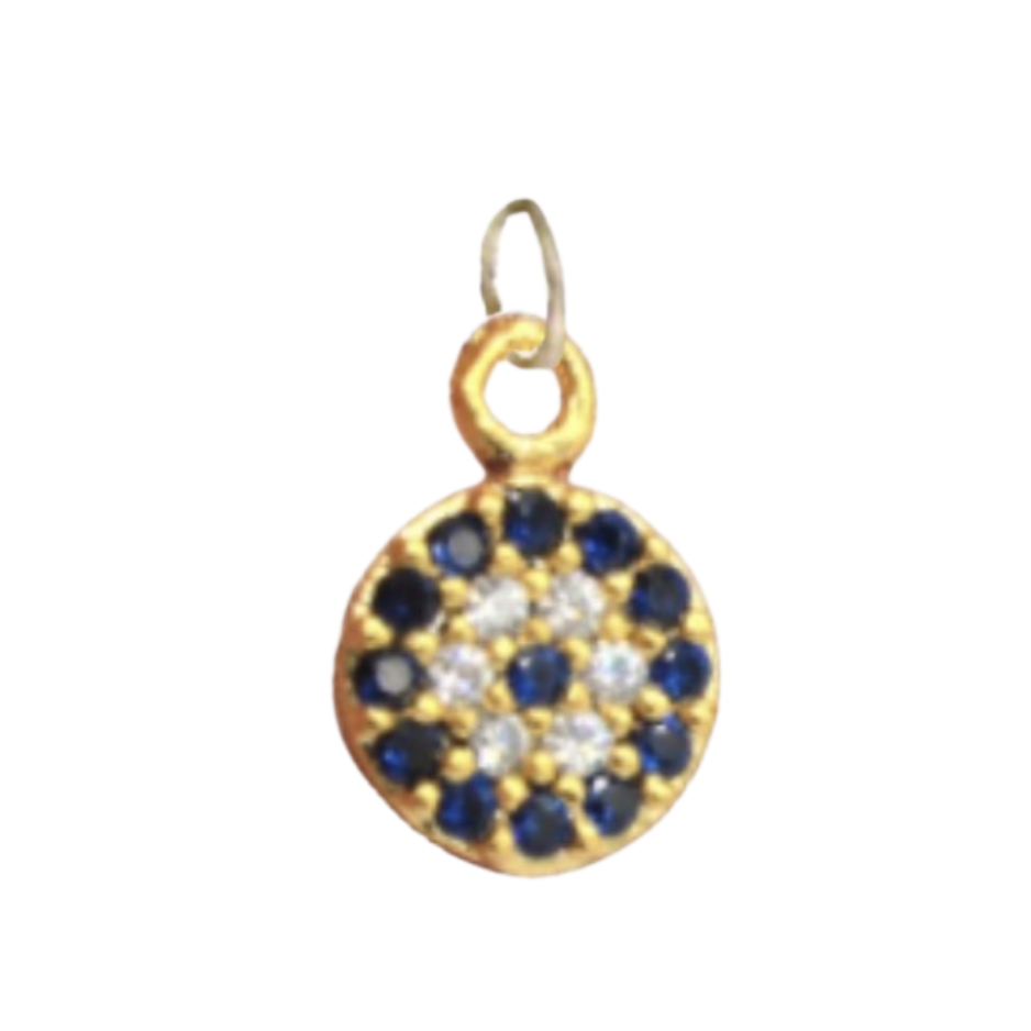 Small Gold and Navy Blue CZ Gem Evil Eye